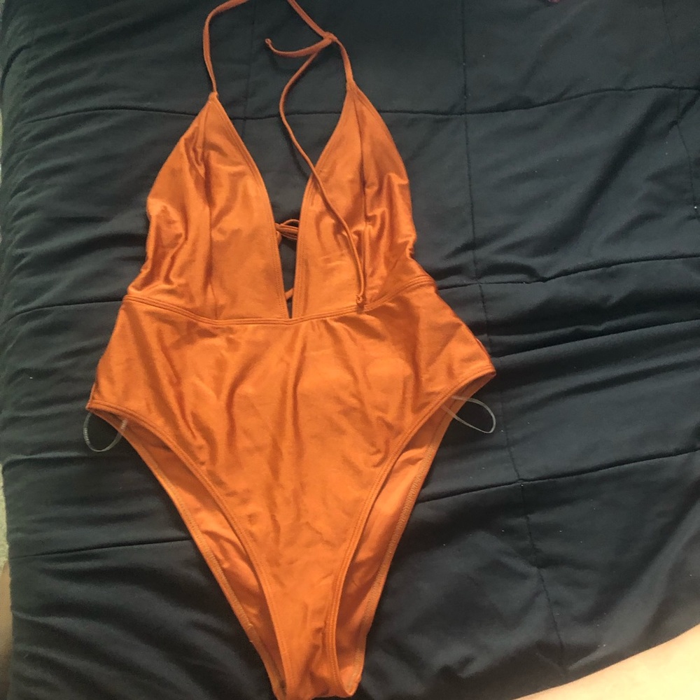 Brown deep v one piece